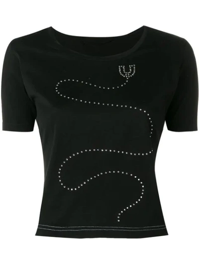 Pre-owned Emanuel Ungaro Vintage 1970's Embellished T-shirt In Black