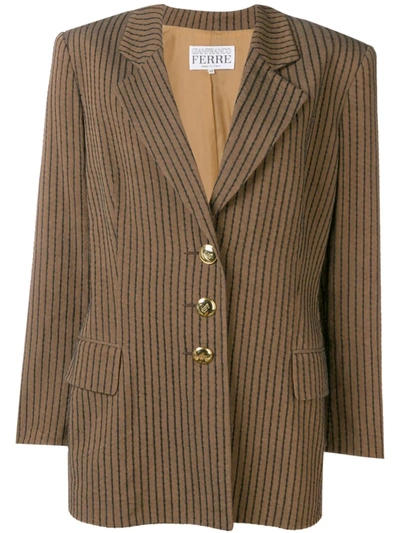 Pre-owned Gianfranco Ferre Vintage 1980's Striped Blazer In Brown