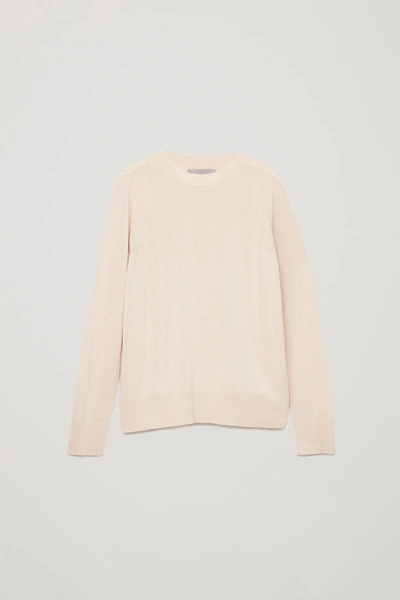 Cos Contrast-rib Knit Top In Beige