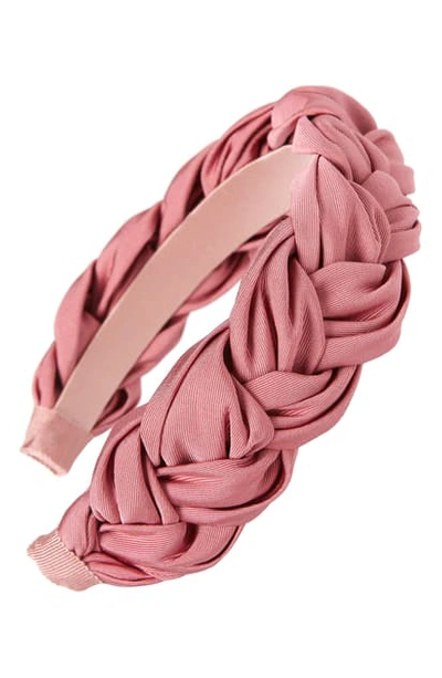 Jennifer Behr Lorelei Silk Faille Braided Headband In Rose