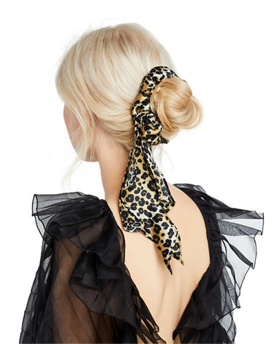 Jennifer Behr Silk Scrunchie With Hanging Scarf In Leopard