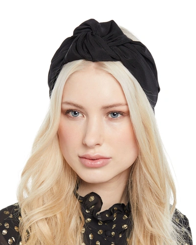 Jennifer Behr Marin Faille Silk Knotted Headband Mini Turban In Acid Green