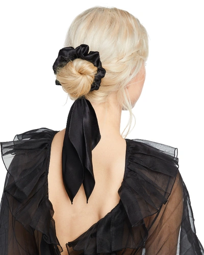 Jennifer Behr Silk Scrunchie With Hanging Scarf In Black