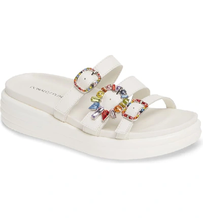 Donald J Pliner Claud Jeweled-buckle Slide Sandals In Off White Nappa Leather