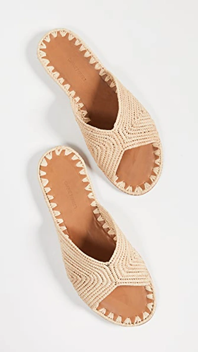 Carrie Forbes Salon Woven Raffia Slides In Cognac