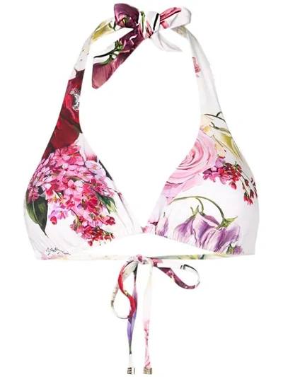 Dolce & Gabbana Floral Halterneck Bikini Top In White