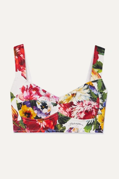 Dolce & Gabbana Rose And Hydrangea-print Cotton-blend Crop Top In Multicolor