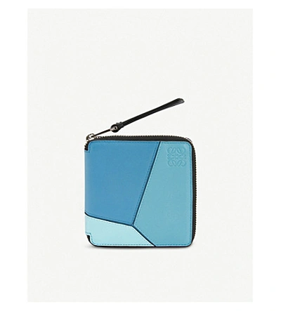 Loewe Puzzle Leather Wallet In Blue Multitone