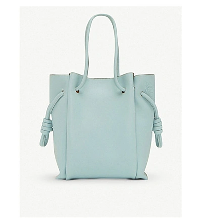 Loewe Flamenco Knot Small Leather And Suede Tote Bag In Aqua