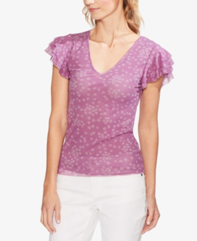 Vince Camuto Floral-print Ruffled-sleeve Top In Tulip
