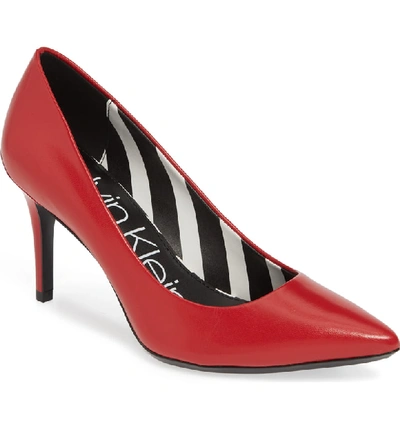 Calvin Klein 'gayle' Pointy Toe Pump In Scarlet Leather