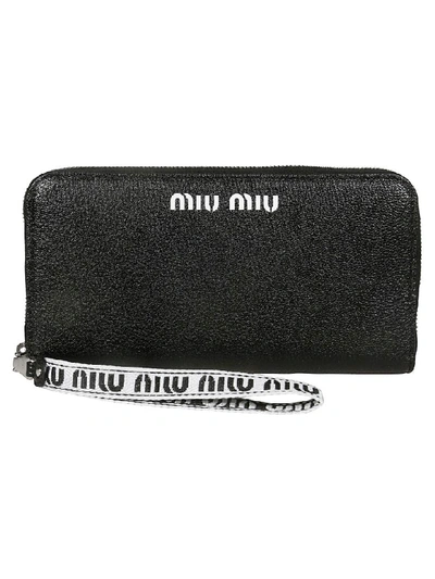 Miu Miu Logo Zip Around Wallet In Black