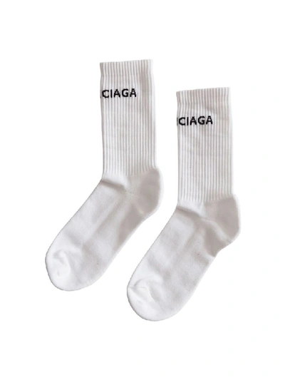 Balenciaga Logo Socks In White In Bianco