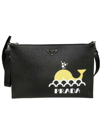 Prada Printed Saffiano Shoulder Bag In Black