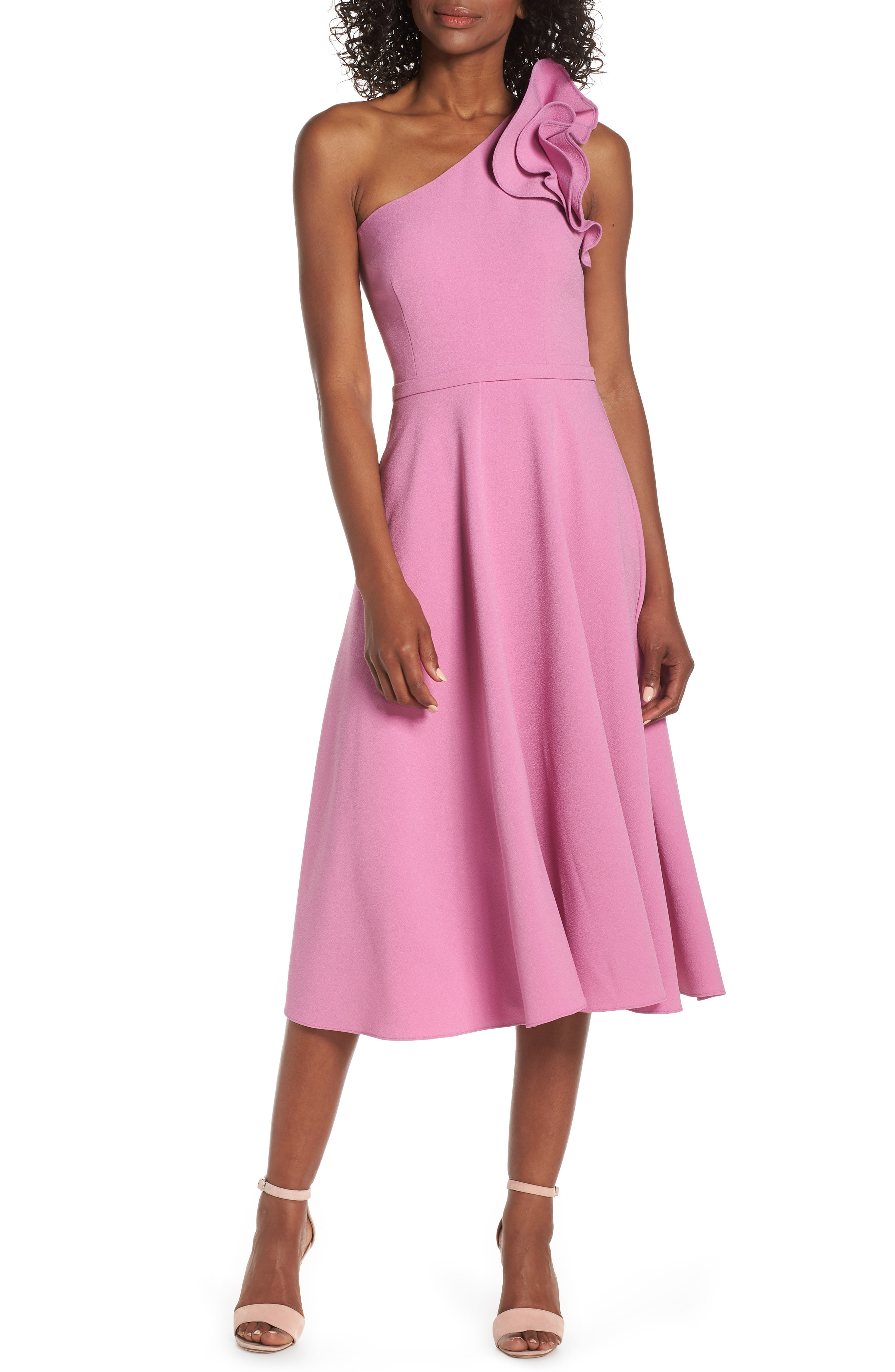 eliza j ruffle fit and flare dress