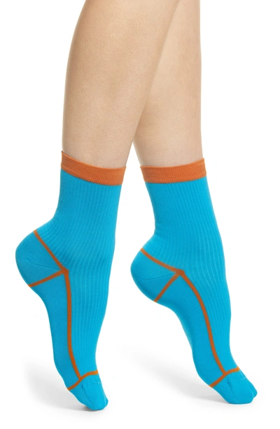 Hysteria By Happy Socks Lily Rib Ankle Socks In Medium Blue