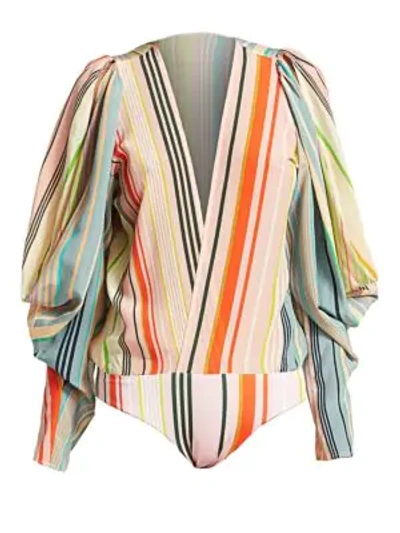 Silvia Tcherassi Calendonia Silk Bodysuit In Summer Stripes