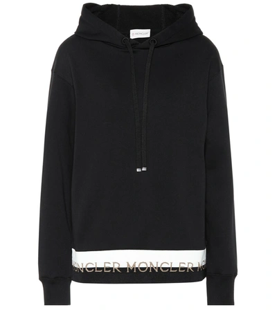 Moncler Intarsia-trimmed Cotton-blend Jersey Hoodie In Black