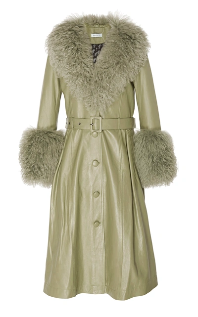 Saks Potts Foxy Shearling-trimmed Leather Coat In Olive