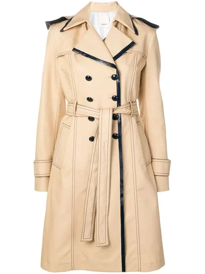 Pinko Double Breasted Trench Coat In Neutrals