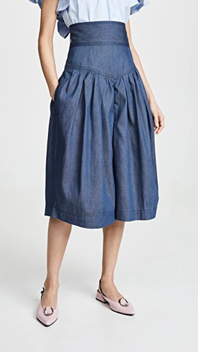 Marc Jacobs High-waist Denim Culotte Shorts In Blue