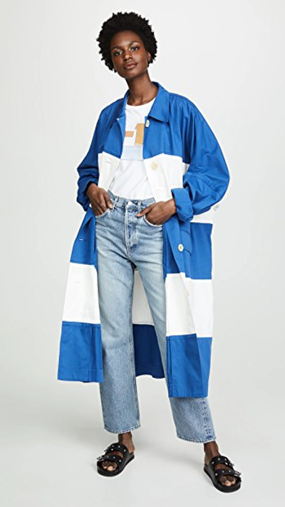 Sonia Rykiel Striped Trench Coat In Blue/white