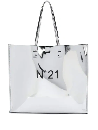 N°21 N21 | Shopping Metallic Large Tote In Silver Metallic Leather