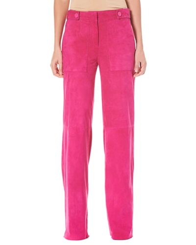 Carolina Herrera Straight-leg Suede Pants In Berry