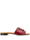 Chloé C Crocodile Embossed Leather Slide Sandals In Red