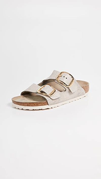 Birkenstock Arizona Big Buckle Metallic Leather Sandals In Pink