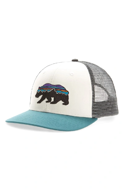 Patagonia Fitz Roy Bear Trucker Cap - White In White/ Tasmanian Teal