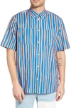 Wesc Nima Uneven Stripe Woven Shirt In Terra Cotta