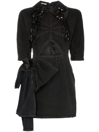 Miu Miu Cut-out Denim Mini Dress In Black