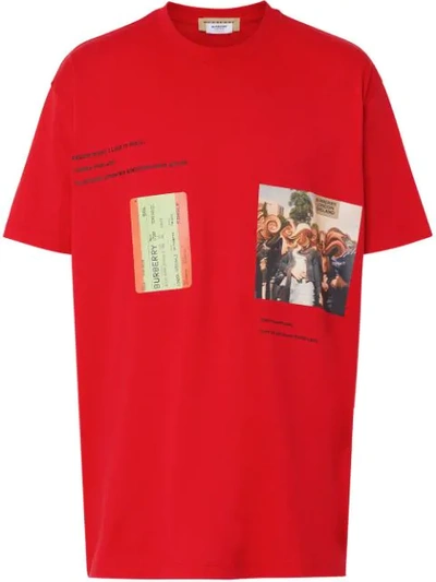 Burberry Montage Print Cotton Oversized T-shirt In Bright Red