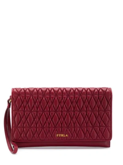 Furla Quilted Logo Clutch In Red