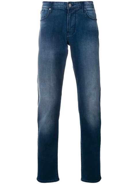 Emporio Armani Stonewashed Straight-leg Jeans In Blue | ModeSens