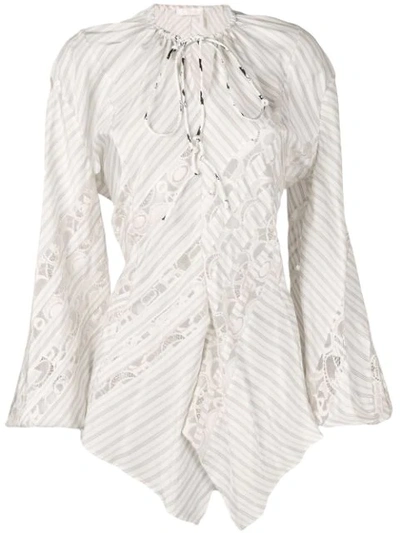 Chloé Lace-trimmed Stripe Shirt In Neutrals