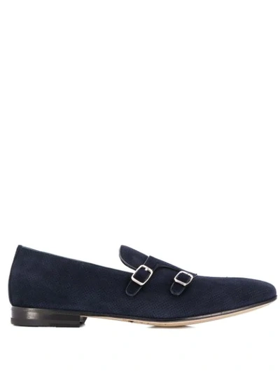 A. Testoni' Double Buckle Monk Shoes In Blue