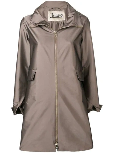 Herno Hooded Midi Coat In Brown