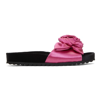 Miu Miu Black & Pink Satin & Velvet Rose Sandals