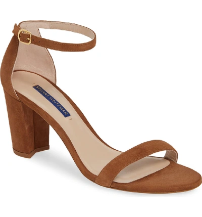 Stuart Weitzman Nearlynude Ankle Strap Sandal In Basket Brown Suede