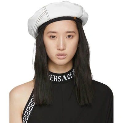 Versace White Logo Tag Beret In I1001 White