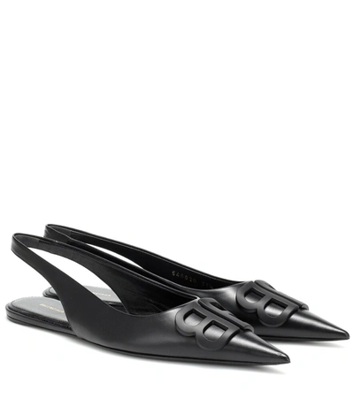 Balenciaga Knife Logo-embellished Leather Point-toe Flats In 1000