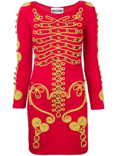 Moschino Military Style Embroidered Dress In Red