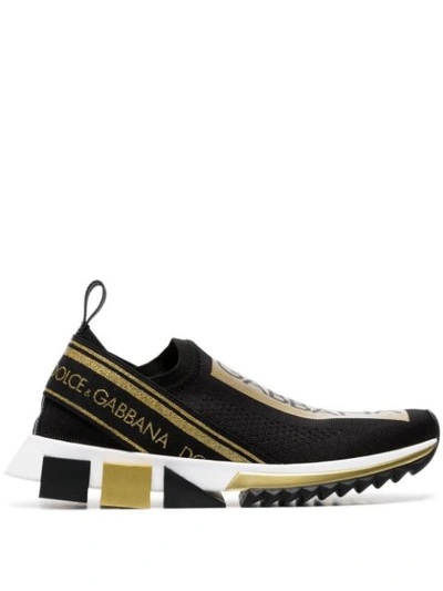 Dolce & Gabbana Sorrento Metallic-trimmed Stretch-mesh Slip-on Sneakers In Black