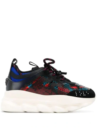 Versace 40mm Chain Reaction Snake Print Sneakers In Rosso Blu Nero (blue)