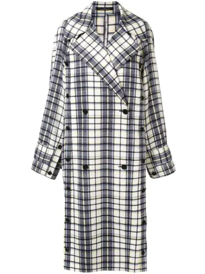 Rokh Plaid Double-breasted Coat In Blue
