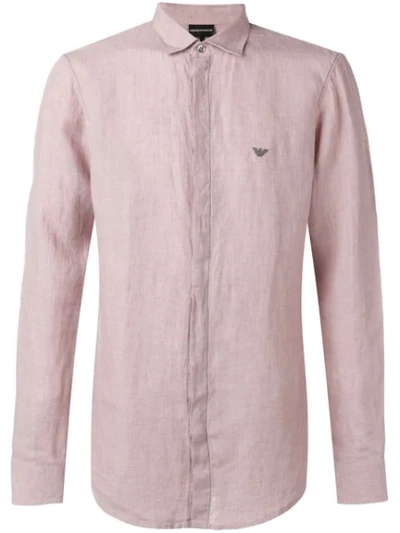 Emporio Armani Logo Concealed Button Shirt In Pink