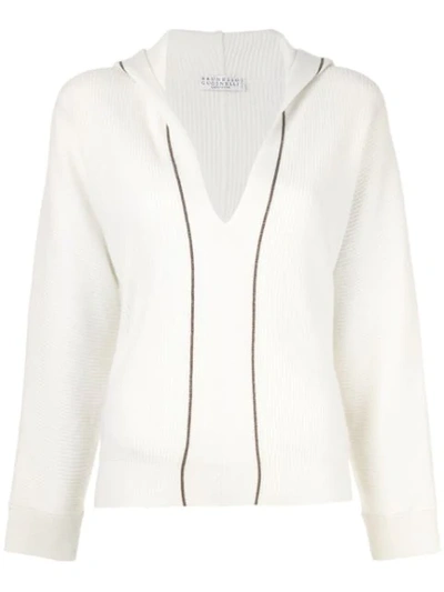 Brunello Cucinelli Hooded Knit Top In White