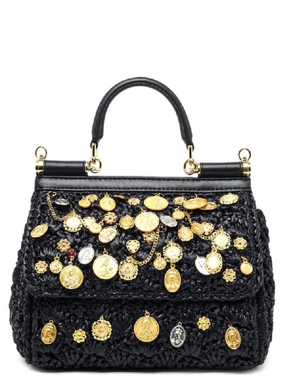 Dolce & Gabbana Sicily Embellished Top Handle Bag In Black